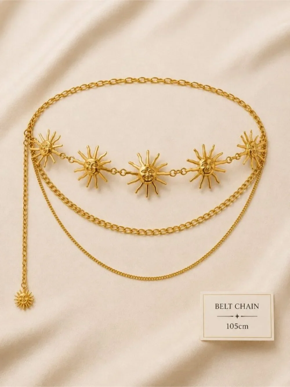 Gold Sun Chain Waist Belt with Rust Orange Wrap